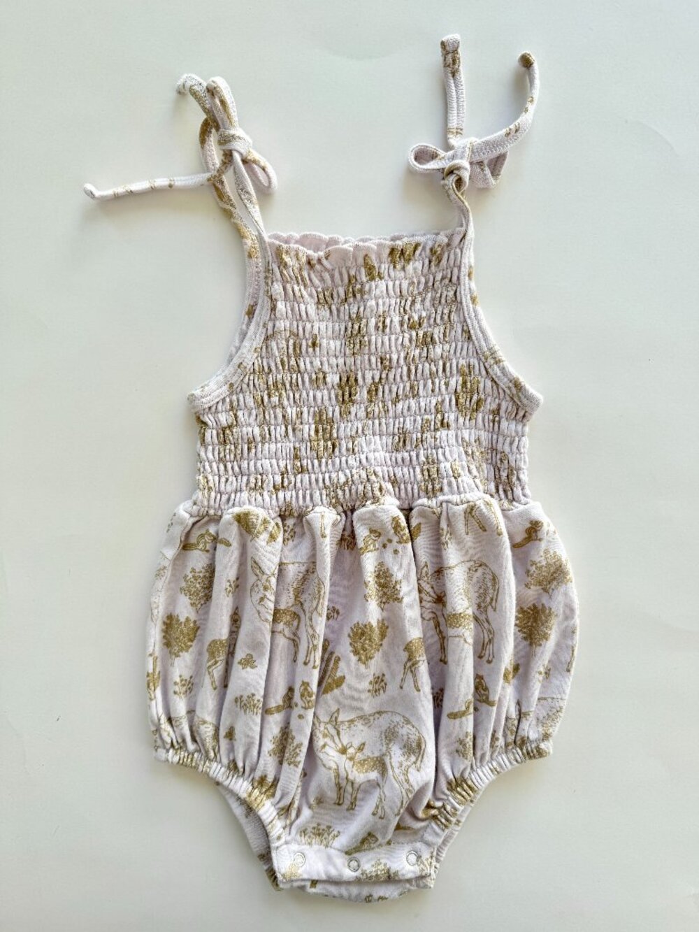 Kate Quinn 18-24M Girls Smocked Bubble Romper Woodland Deer Print Organic Cotton